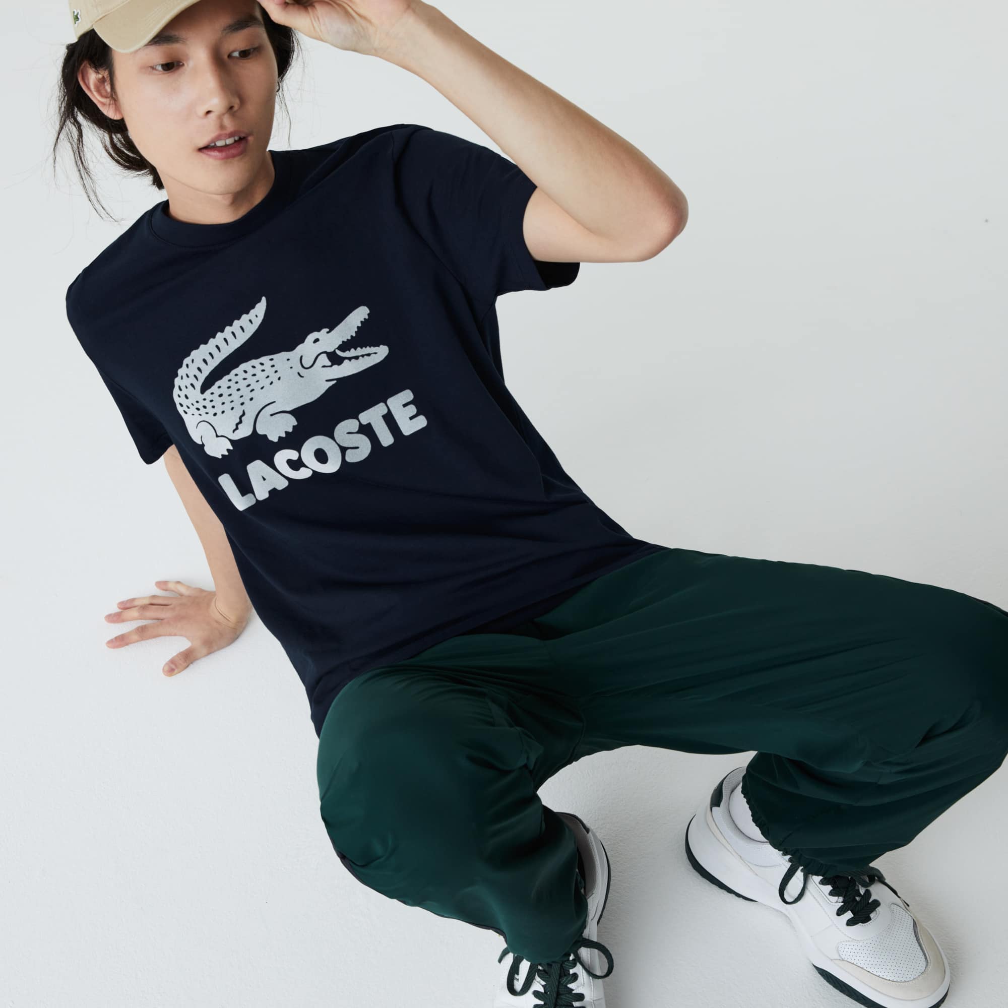 Tシャツ・カットソー Lacoste Blue Polyester T-Shirt $75.00 Lacoste Men's Sport Big Fit Breathable Logo T-Shirt