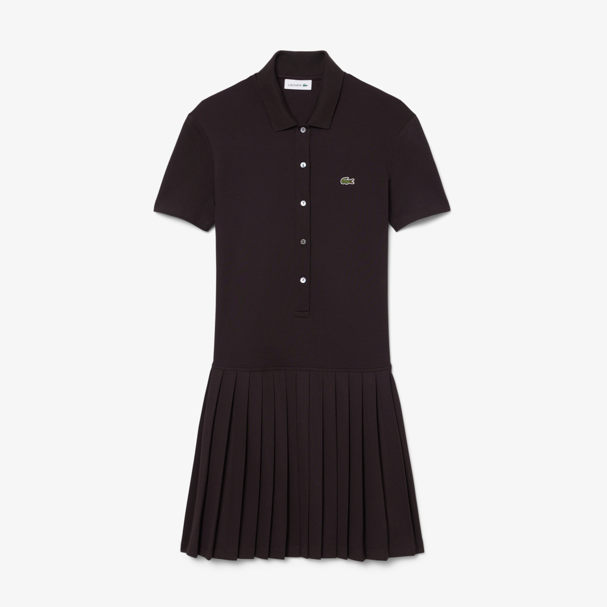 Lacoste Stretch Piqué Pleated Polo Dress - 44 In Brown
