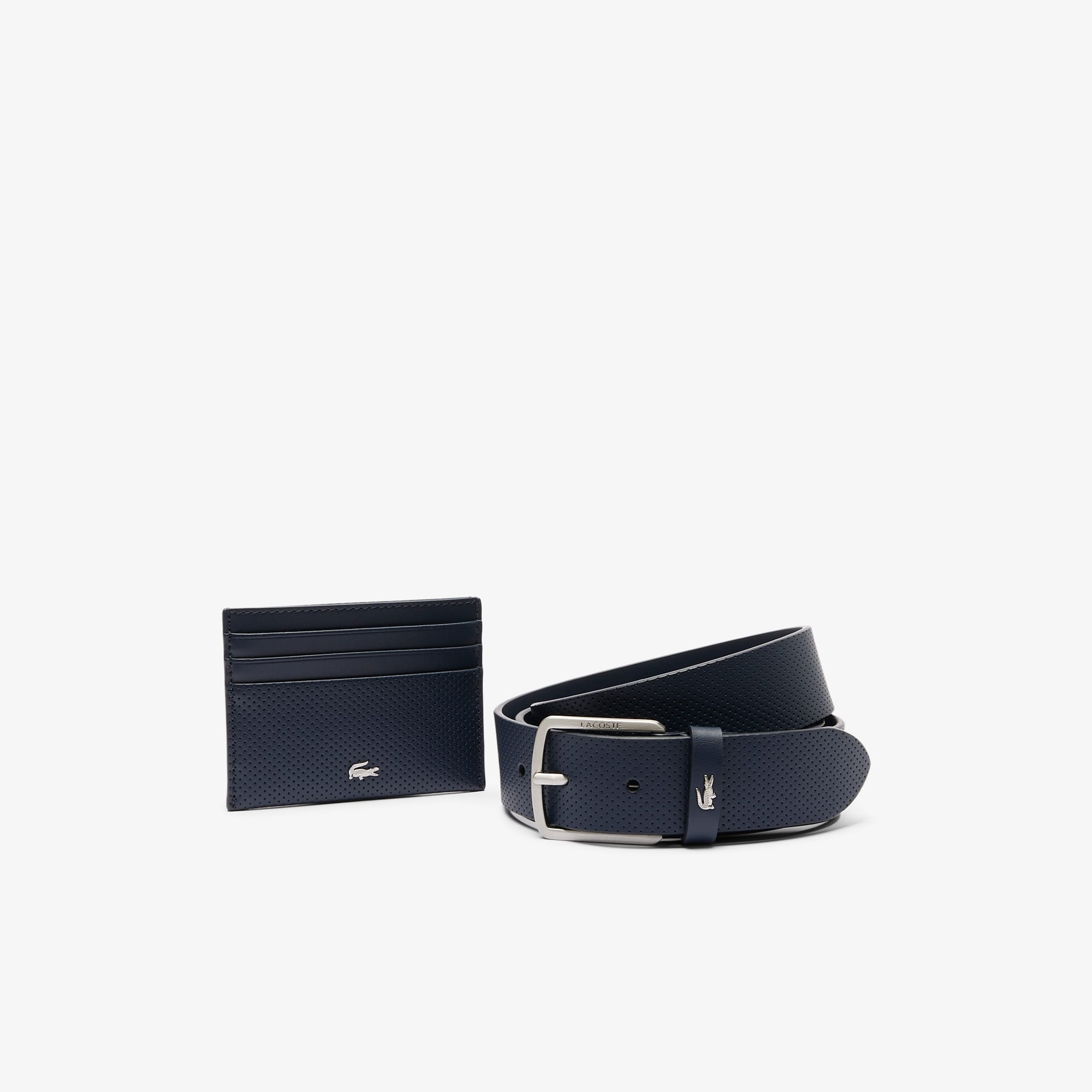 Lacoste Set de Regalo con Cinturón de Piel y Tarjetero para Hombre Azul