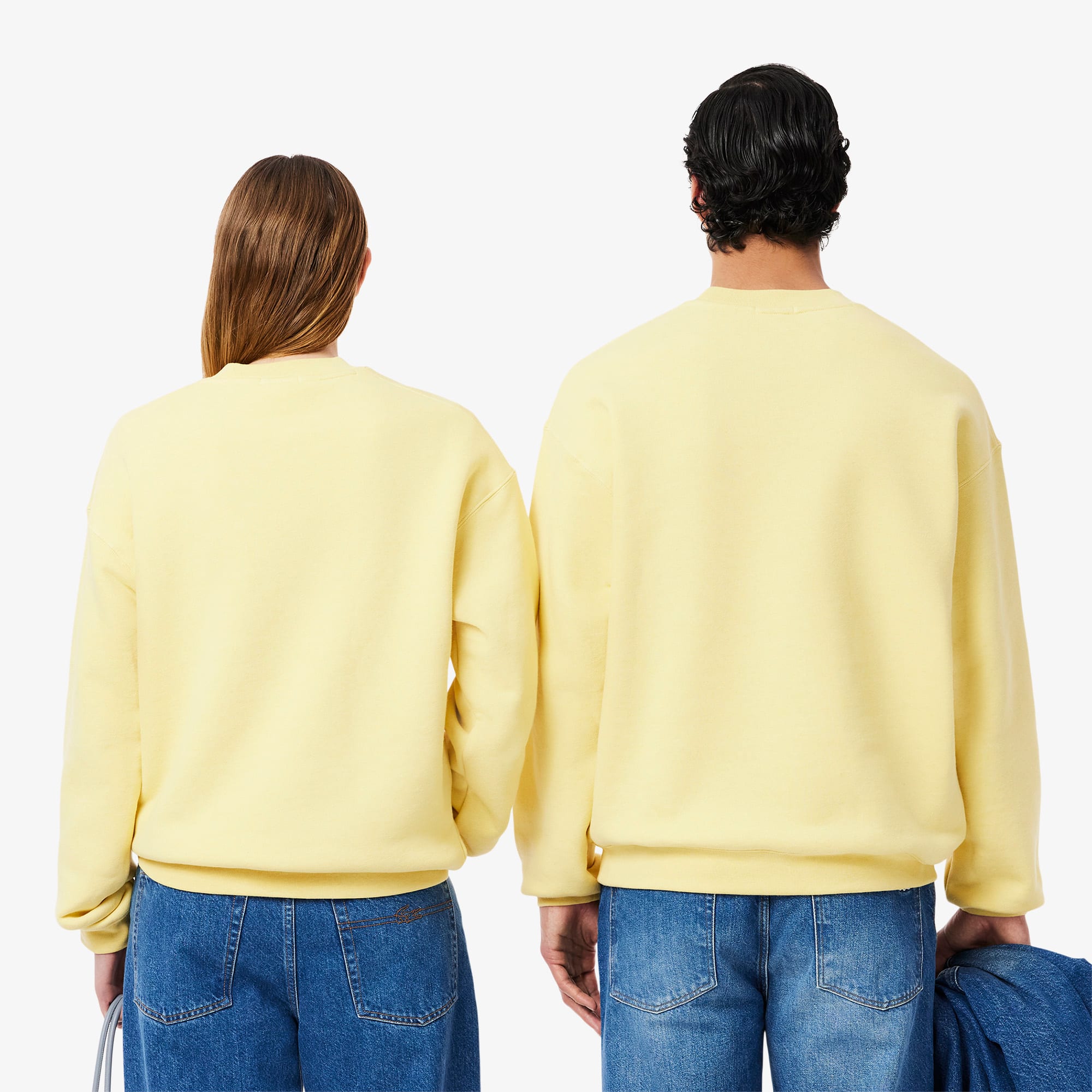 Unisex Loose Fit Badge Accent Fleece Sweatshirt - Sweaters
