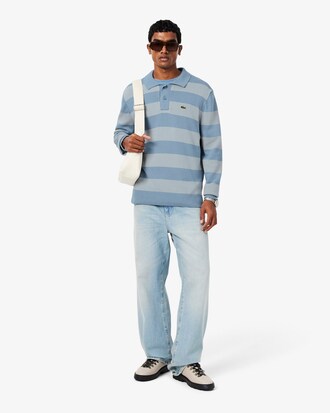 Striped Cotton Polo Collar Sweater
