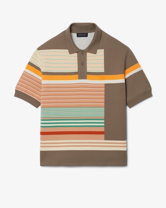 Runway Textured Stripe Polo Collar Sweater