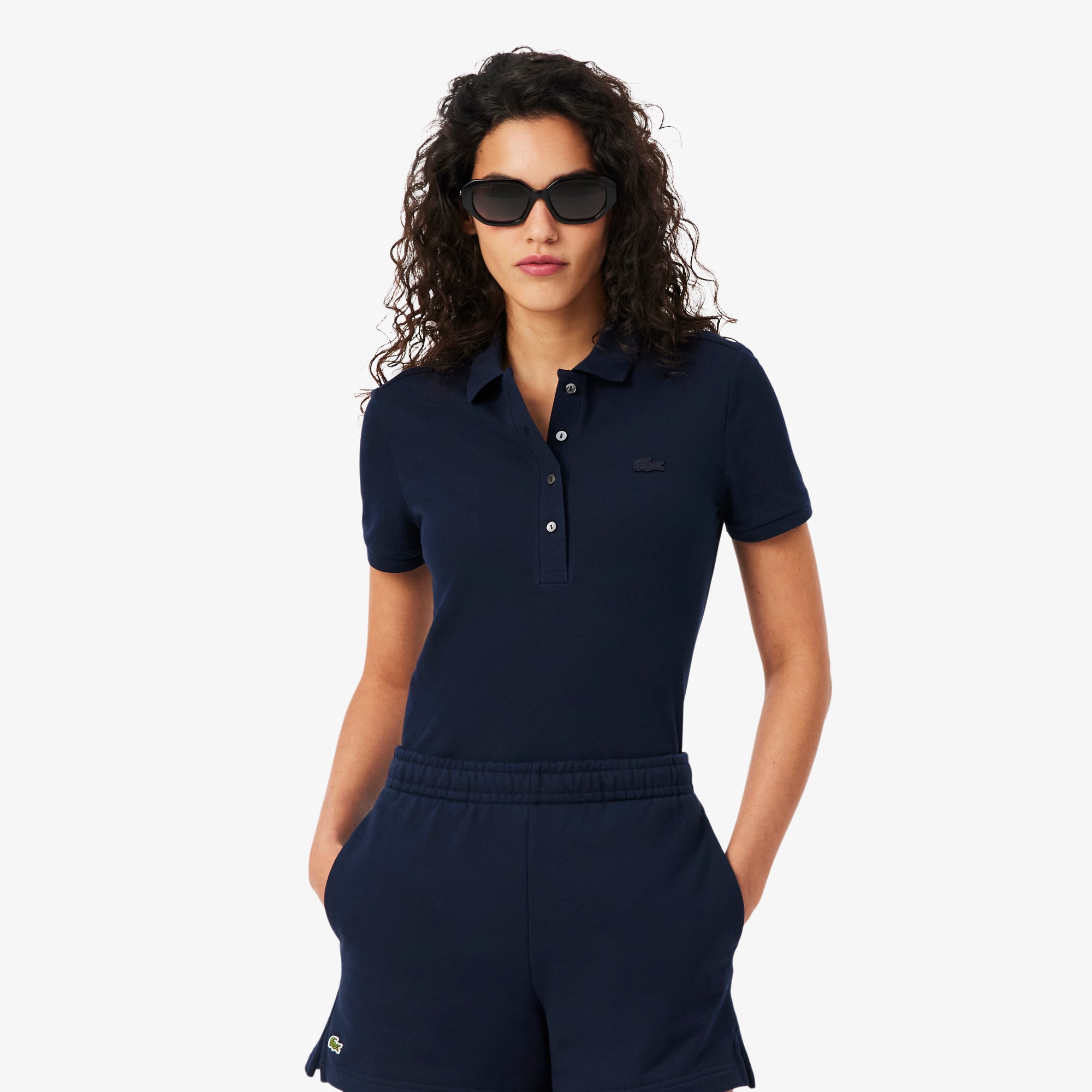 Lacoste Polo de Mini Piqué Elástico L.12.D de Corte Slim para Mujer Azul