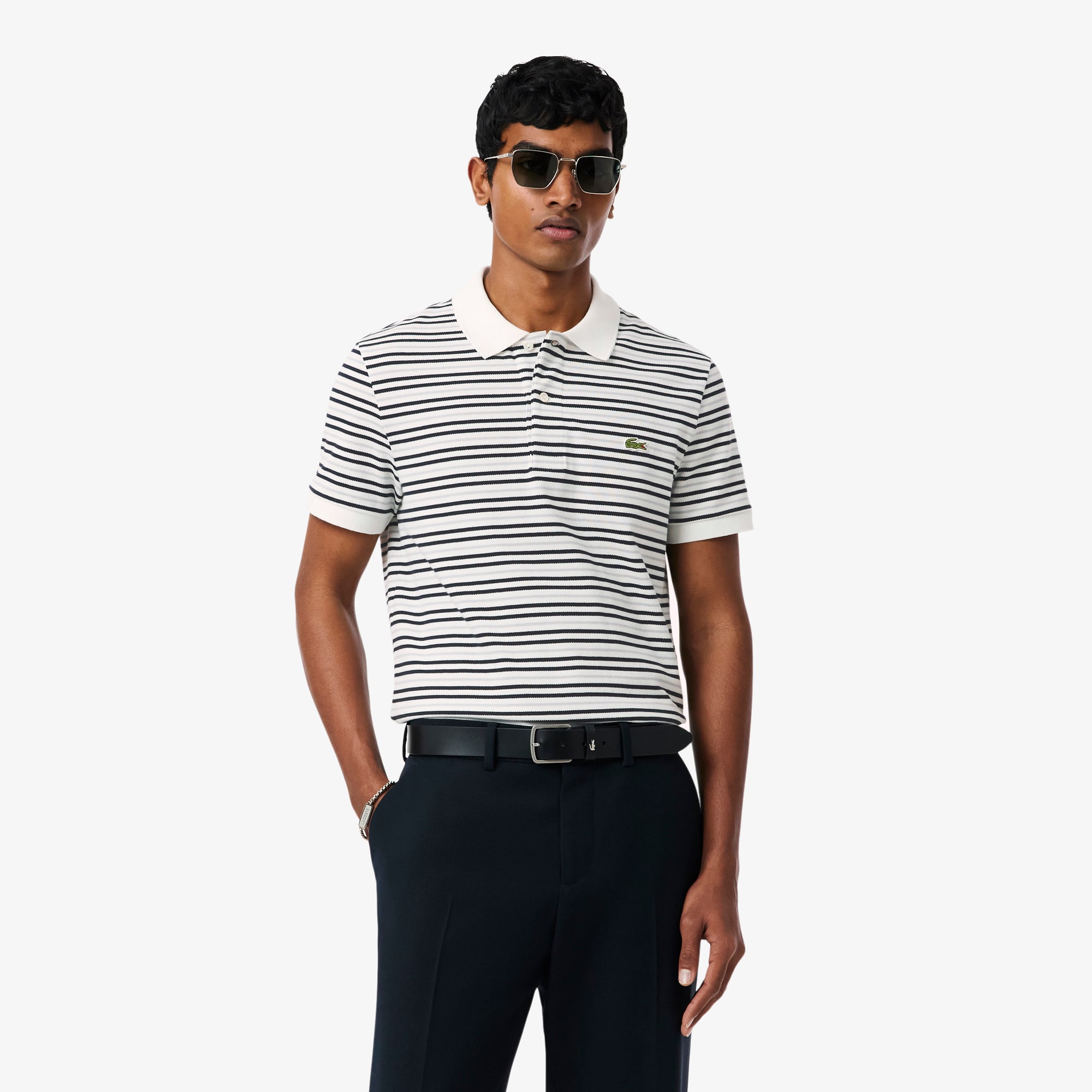 Lacoste Classic Fit Striped Petit PiquÃ© Polo Shirt