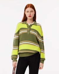 Women's Ribbed Striped Knit Polo Sweater