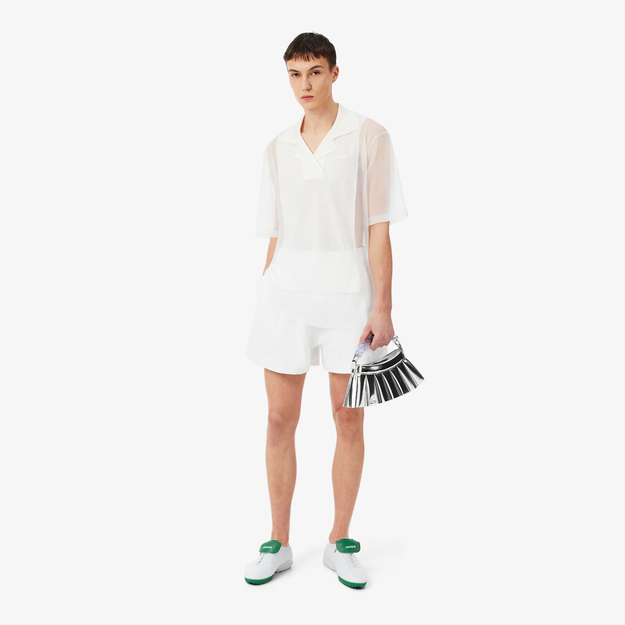 Runway Loose Fit Sheer Knit Piqué Polo Shirt - Sweaters