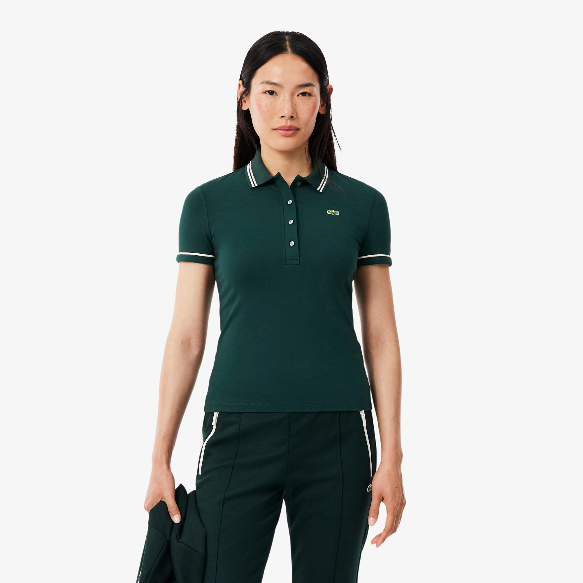 Lacoste Women's L.12.d Slim Fit Trim Detail Polo - Xxs (32) In Green