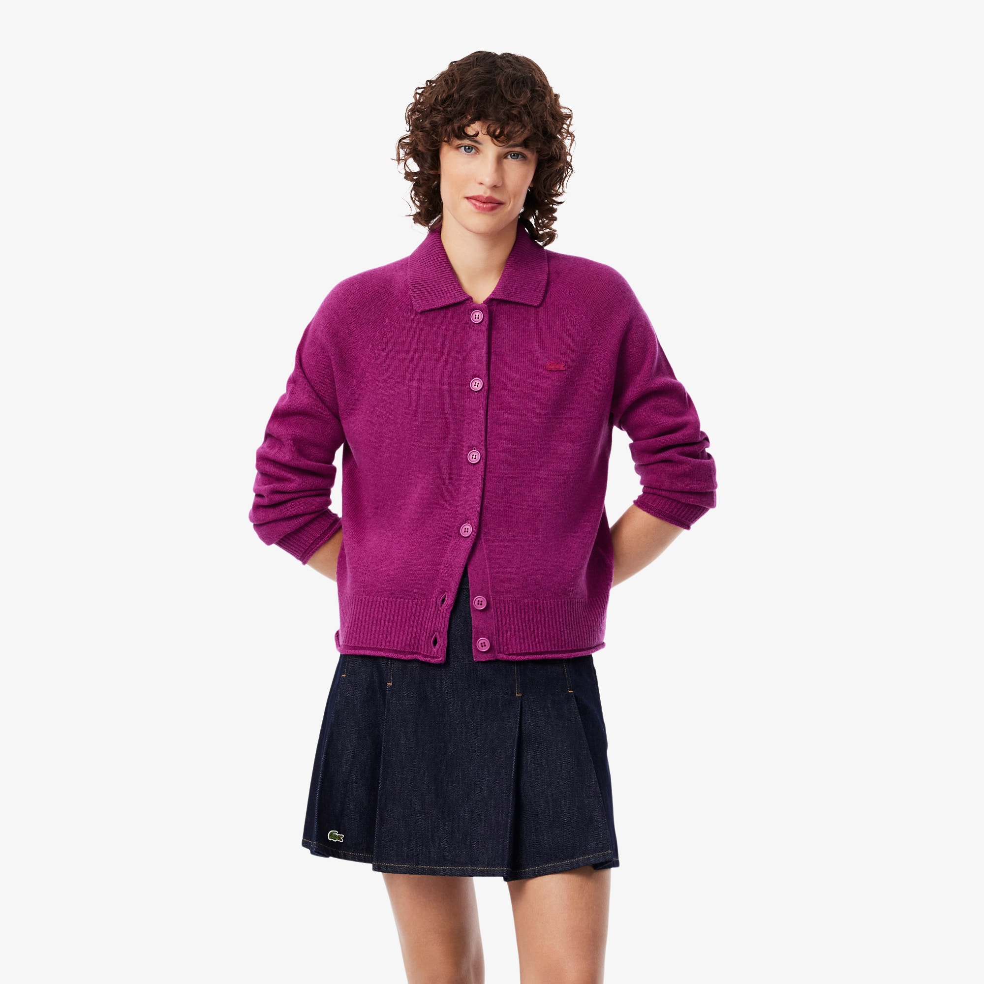 Carded Wool 3D Knit Polo Collar Cardigan - Sweaters & Sweatshirts
