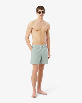 Men's Mid Length Striped Textured Swim Trunks