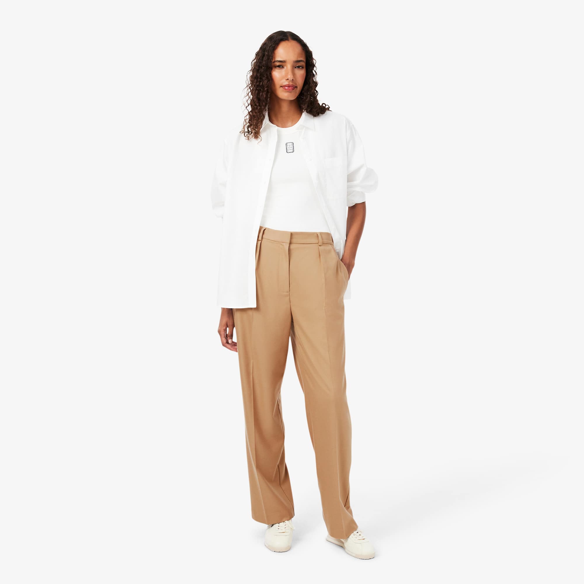 Lacoste Pantalón de Pinzas de Franela Oversized Castano