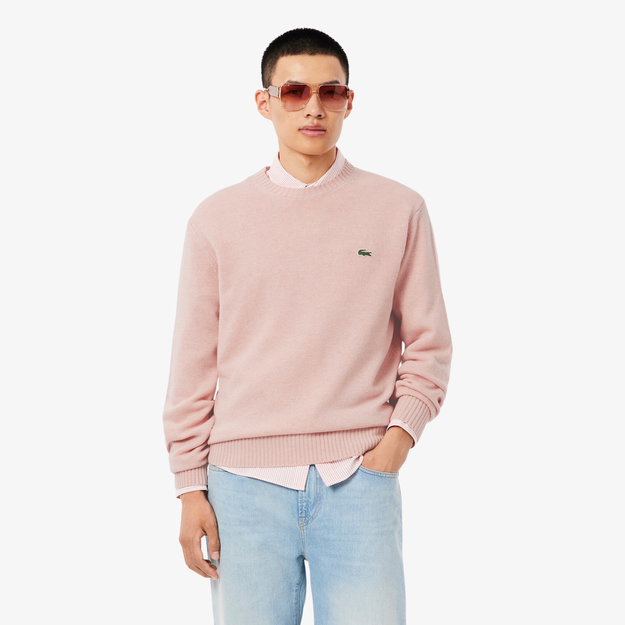Lacoste Men's Wool Crew Neck Sweater - S - 3 In Pink