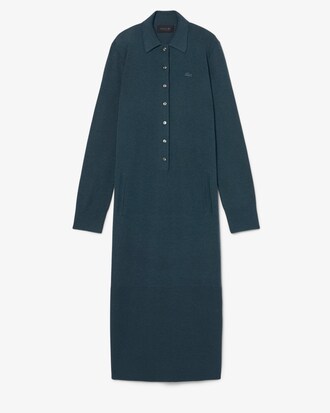 Runway Polo Collar Merino Wool Blend Maxi Dress