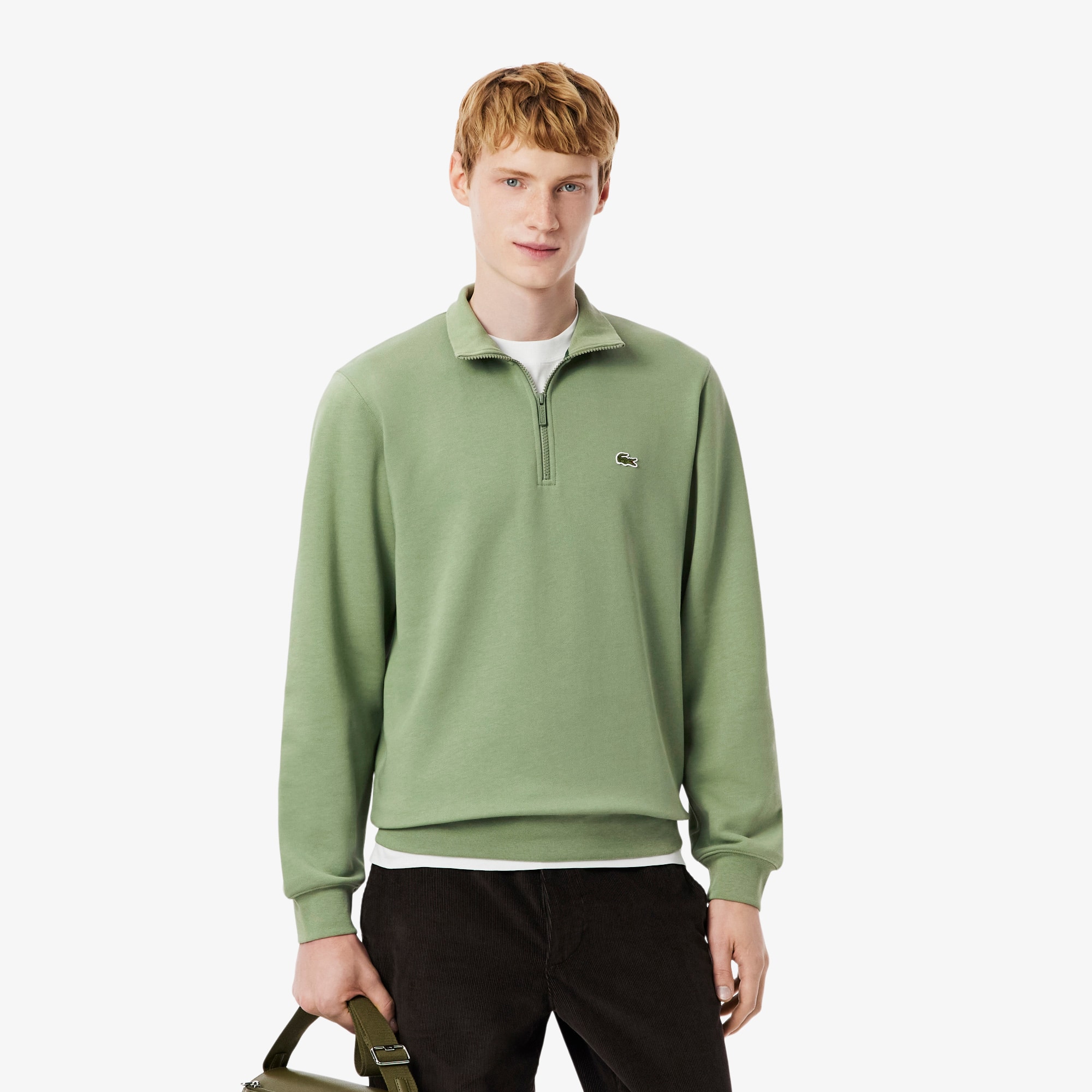 Lacoste Men's Zip-up Fleece Sweatshirt - Xl - 6 In Green
