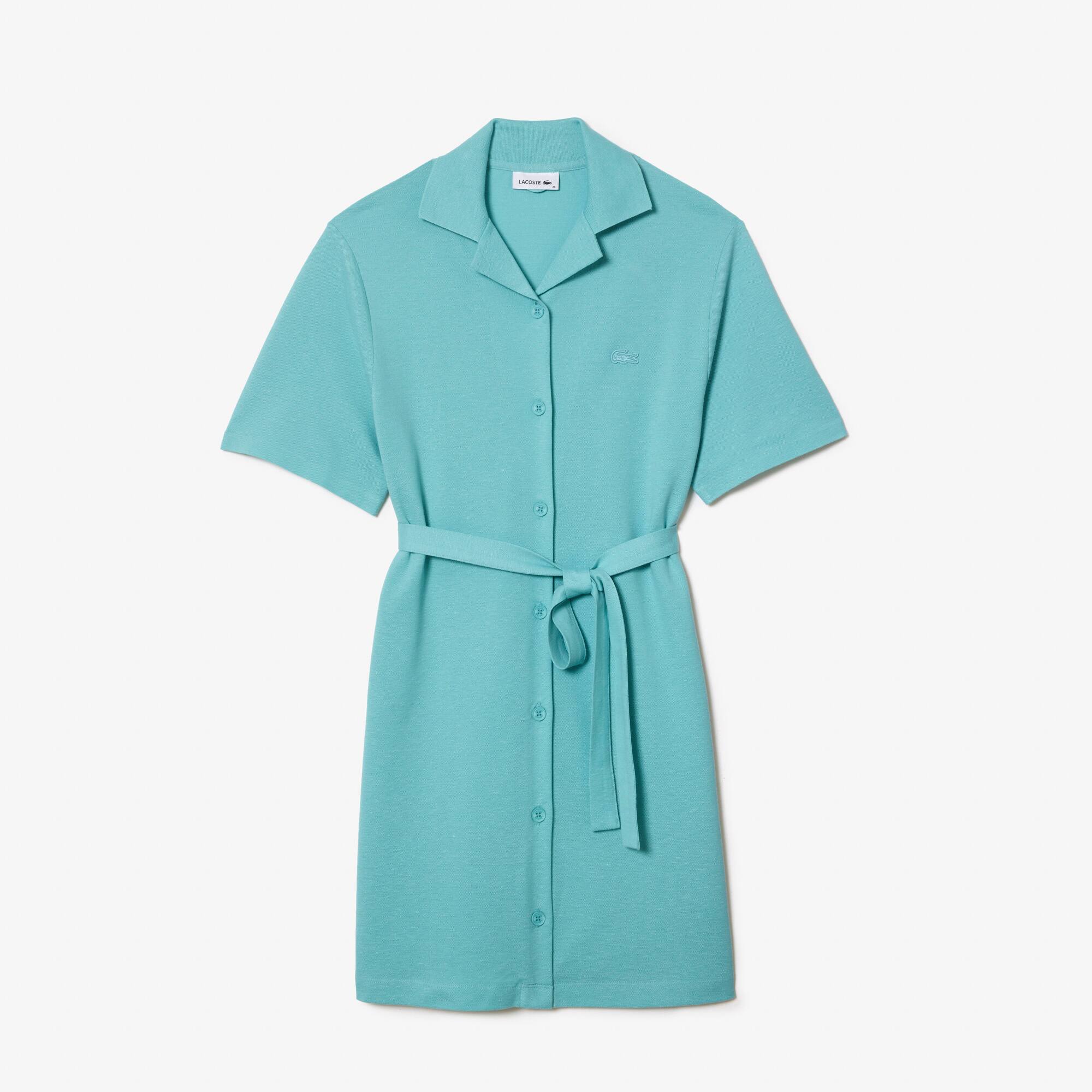 【LACOSTE】 ★ Belted Shirt Dress ★ Cotton 100% Women's Linen and Cotton Belted Shirt Dress - Dresses - New