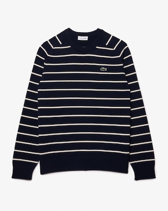 Men's Striped 3D Knit Cotton Crew Neck Sweater 