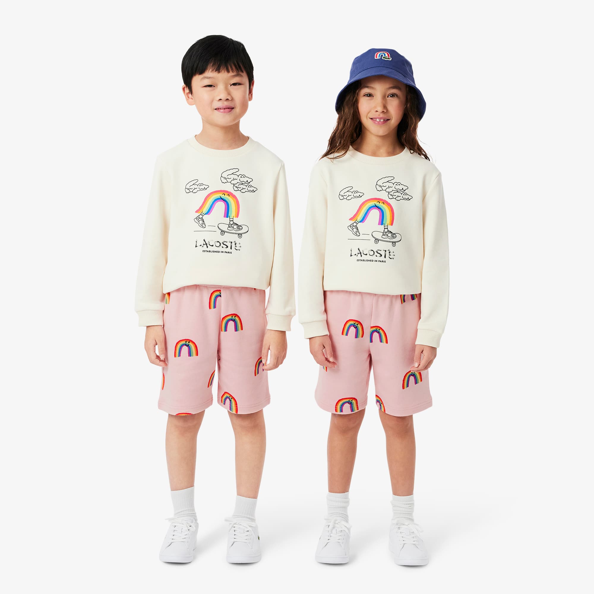 Lacoste Kids' Rainbow Print Fleece Shorts - 5 Years In Pink
