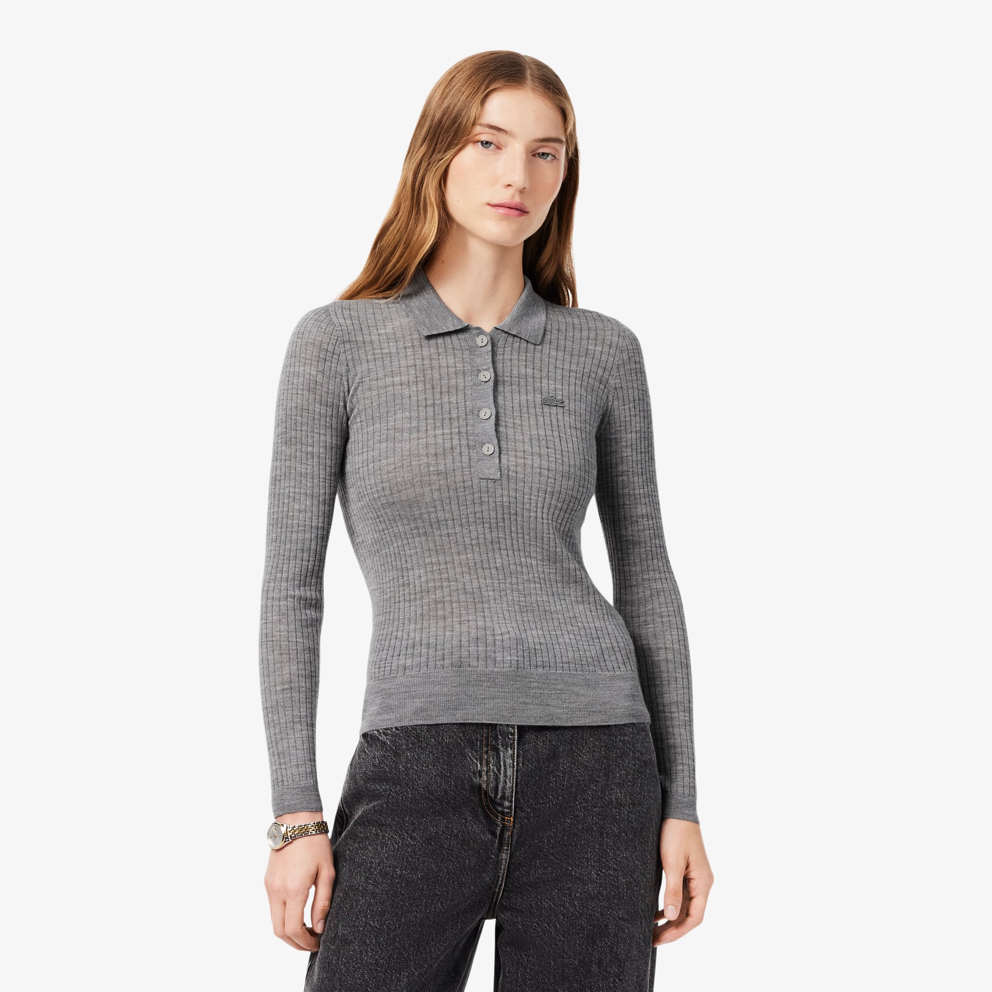Women's Wool Jersey Polo Collar Sweater - Sweaters & Sweatshirts