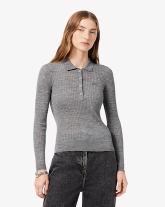 Women's Wool Jersey Polo Collar Sweater