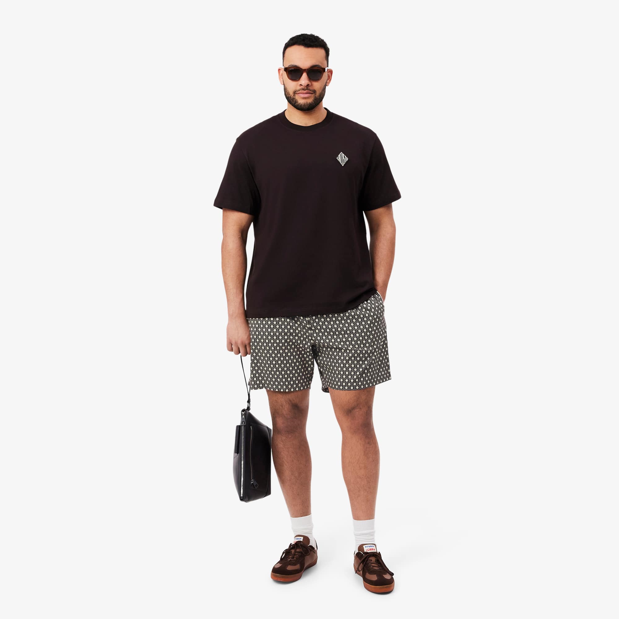 Relaxed Fit Printed Cotton Blend Shorts