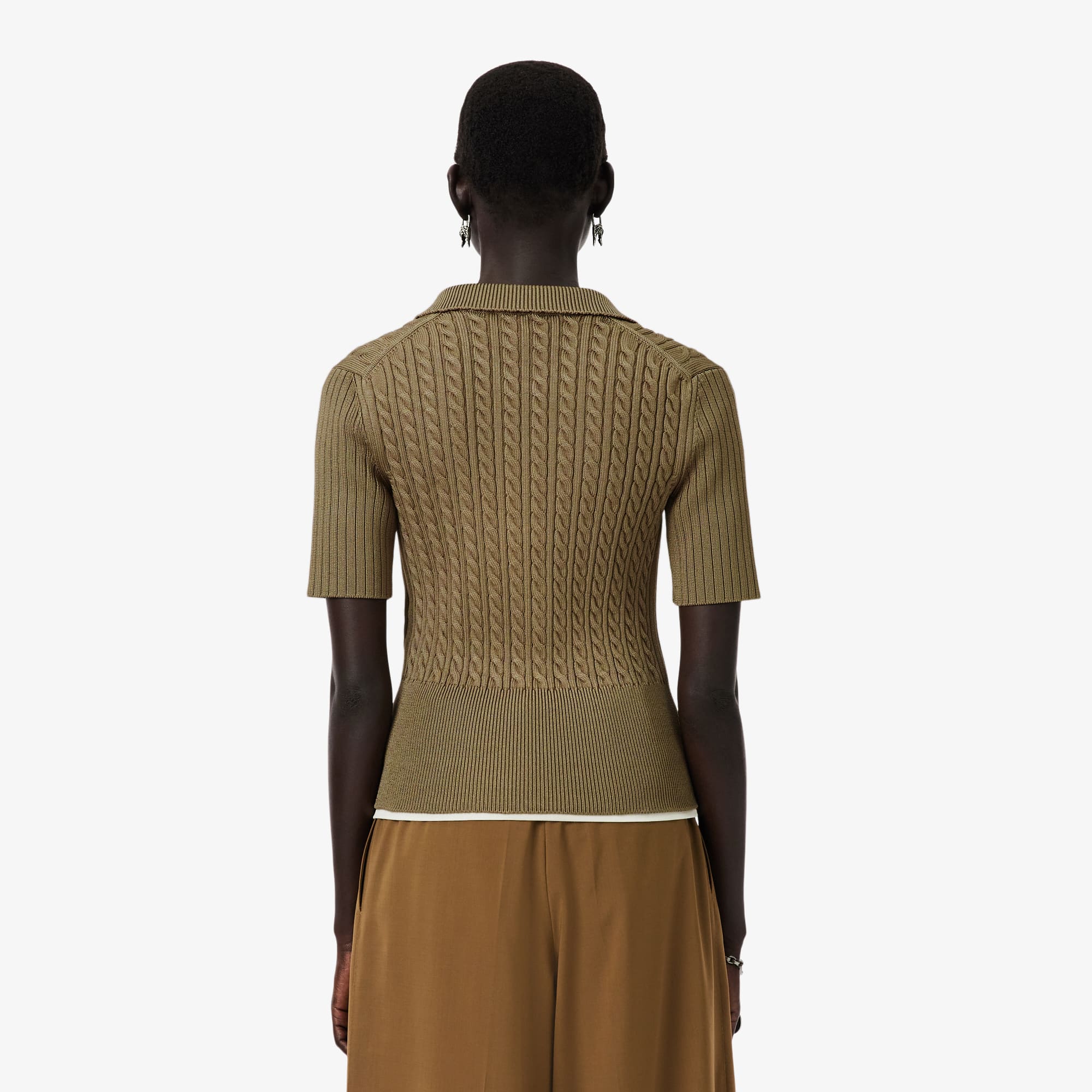 Runway Cable Knit Polo Collar Sweater