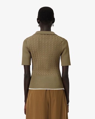 Runway Cable Knit Polo Collar Sweater