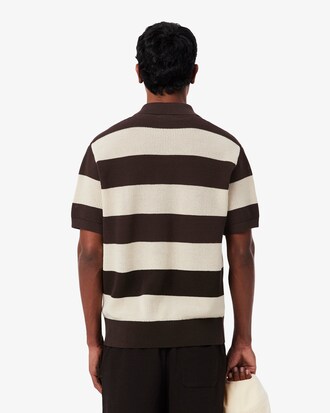 Short Sleeved Striped Polo Collar Sweater