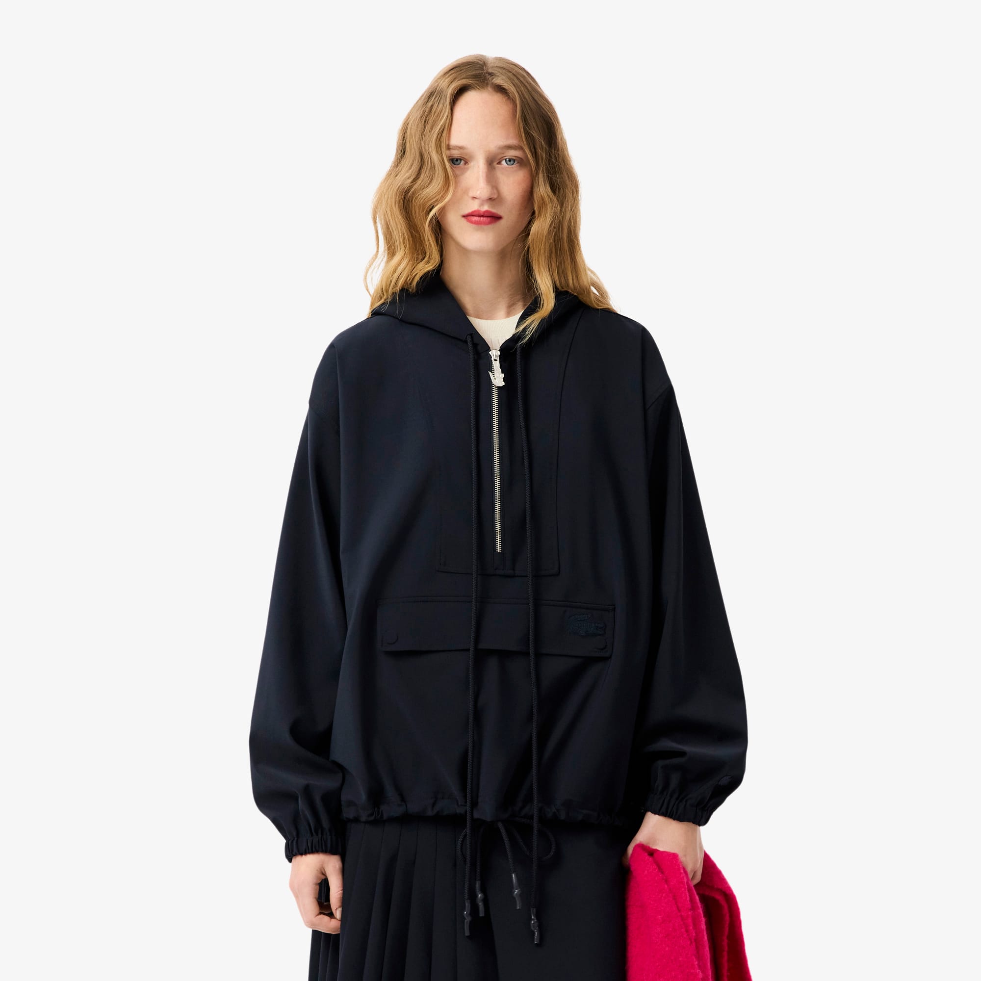 Lacoste Women's Oversized Wool Blend Pullover Jacket - 32 In Blue