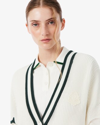 Badge Accent Wool Blend Golf Cardigan
