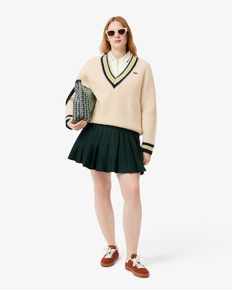 Women's Oversized Wool V-Neck Tennis Sweater