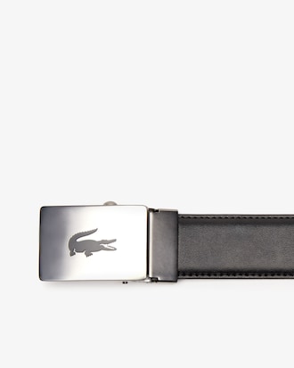 Ceinture en cuir &agrave; boucle plaque grav&eacute;e