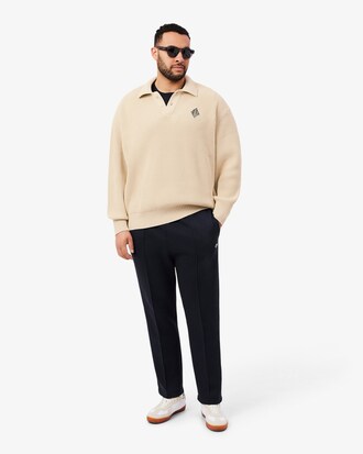 Badge Accent Pearl Rib Polo Collar Sweater