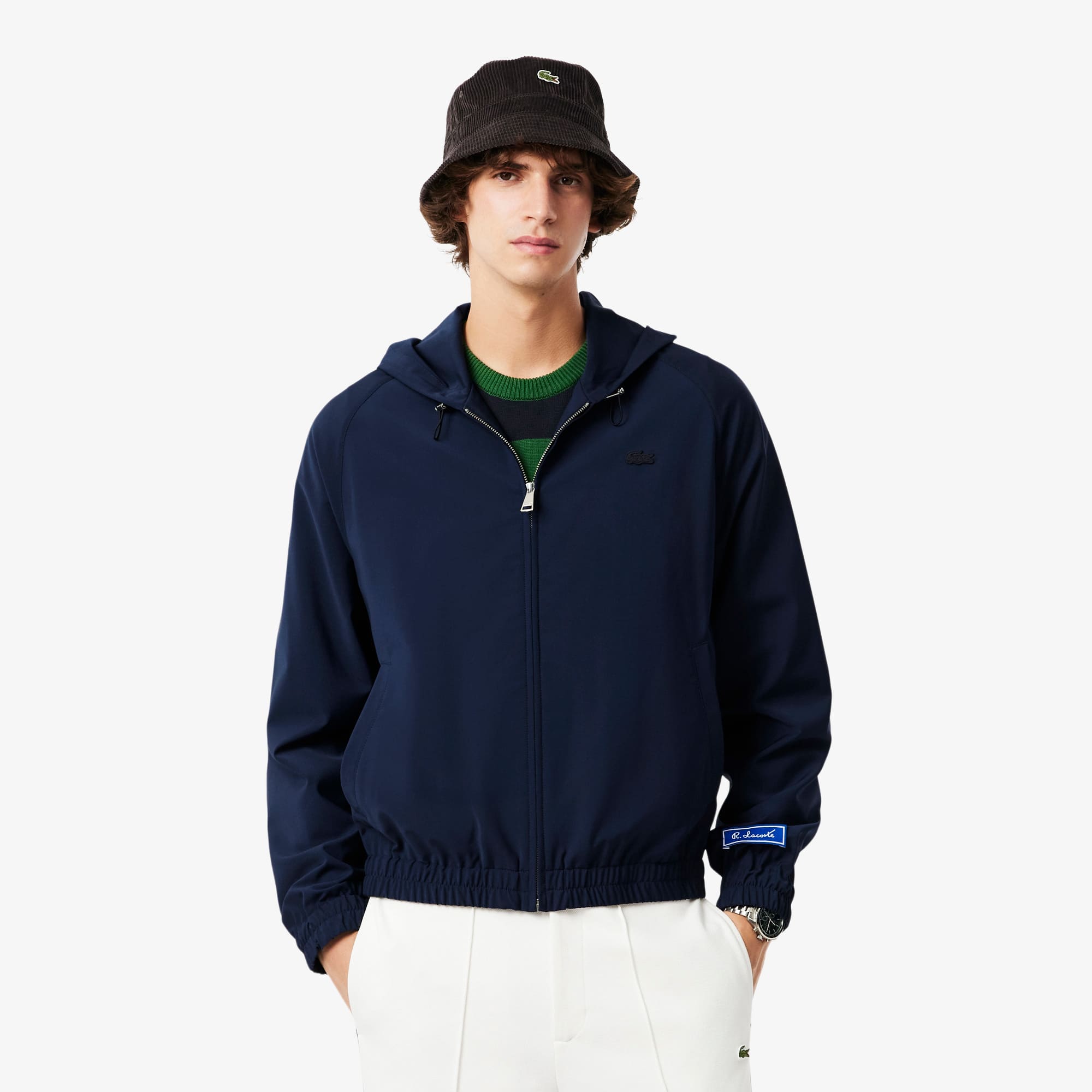 Lacoste Men's Wool Blend Flannel Hooded Jacket - 52 - M/l In Blue