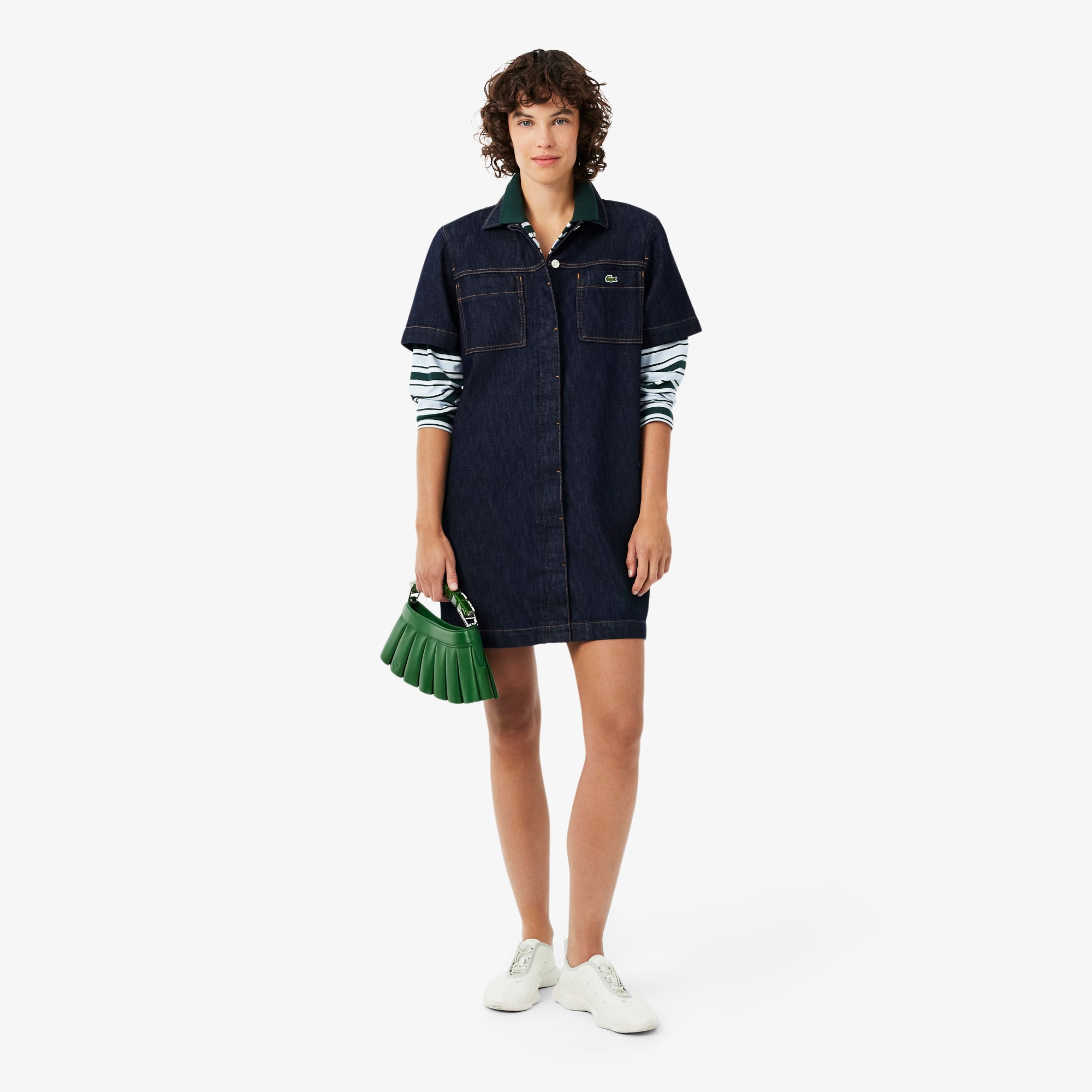 Lacoste Vestido de Mezclilla de Manga Corta Azul