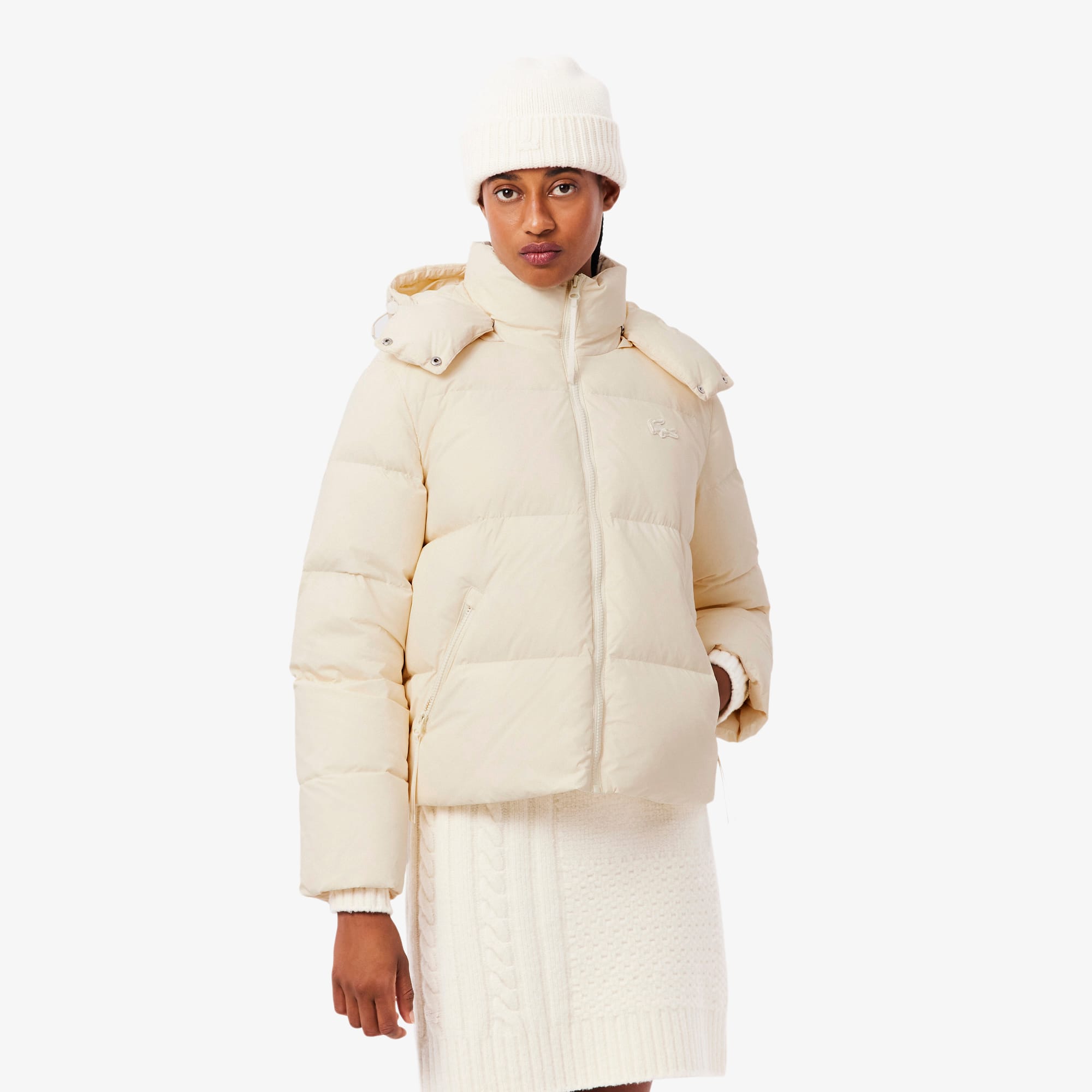 Lacoste Women's Relaxed Fit Hooded Down Jacket - 38 In White