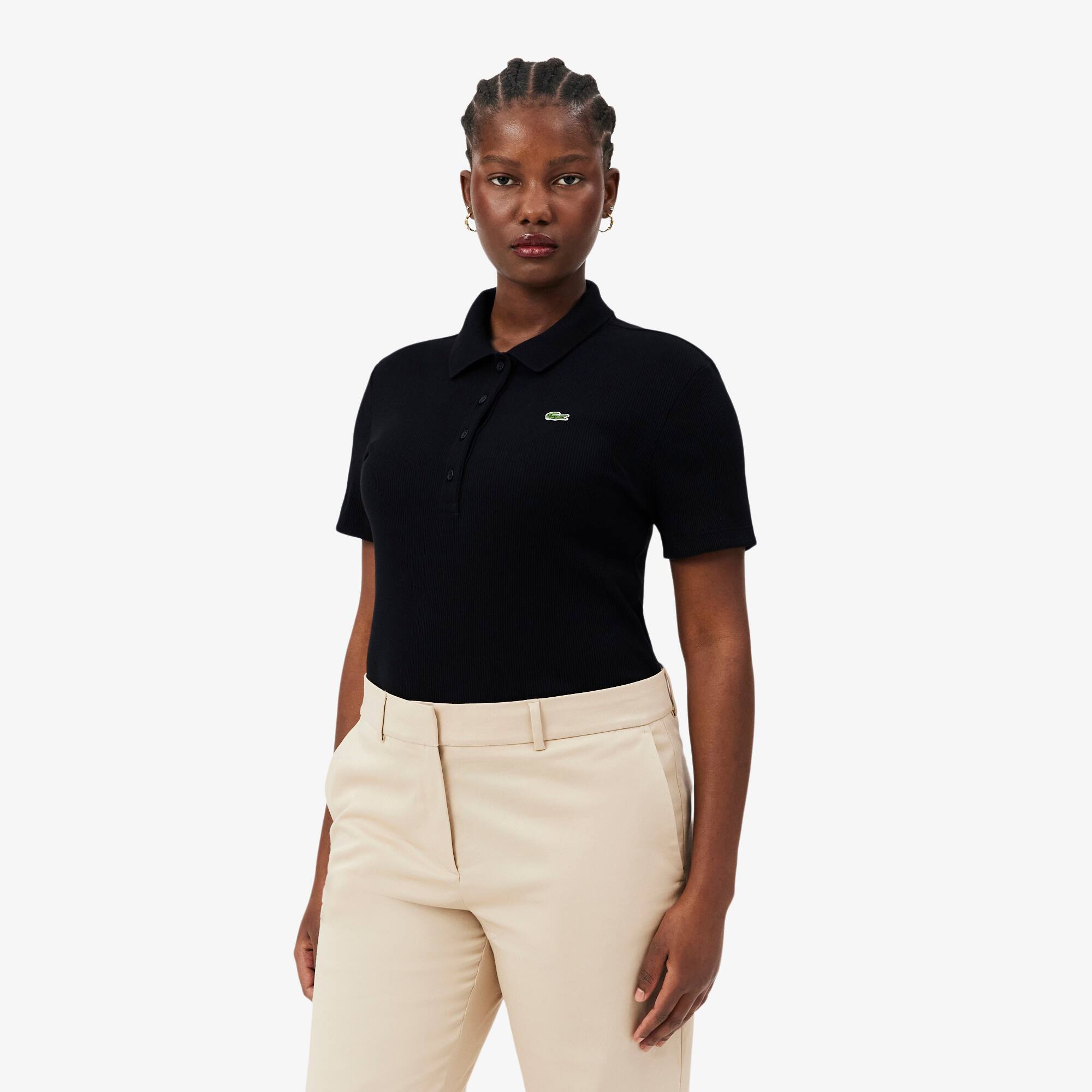 トップス KDG POLO LS SHIRT BLACK Women's Slim Fit L.12.D Ribbed Cotton Polo - Polo Shirts - New In