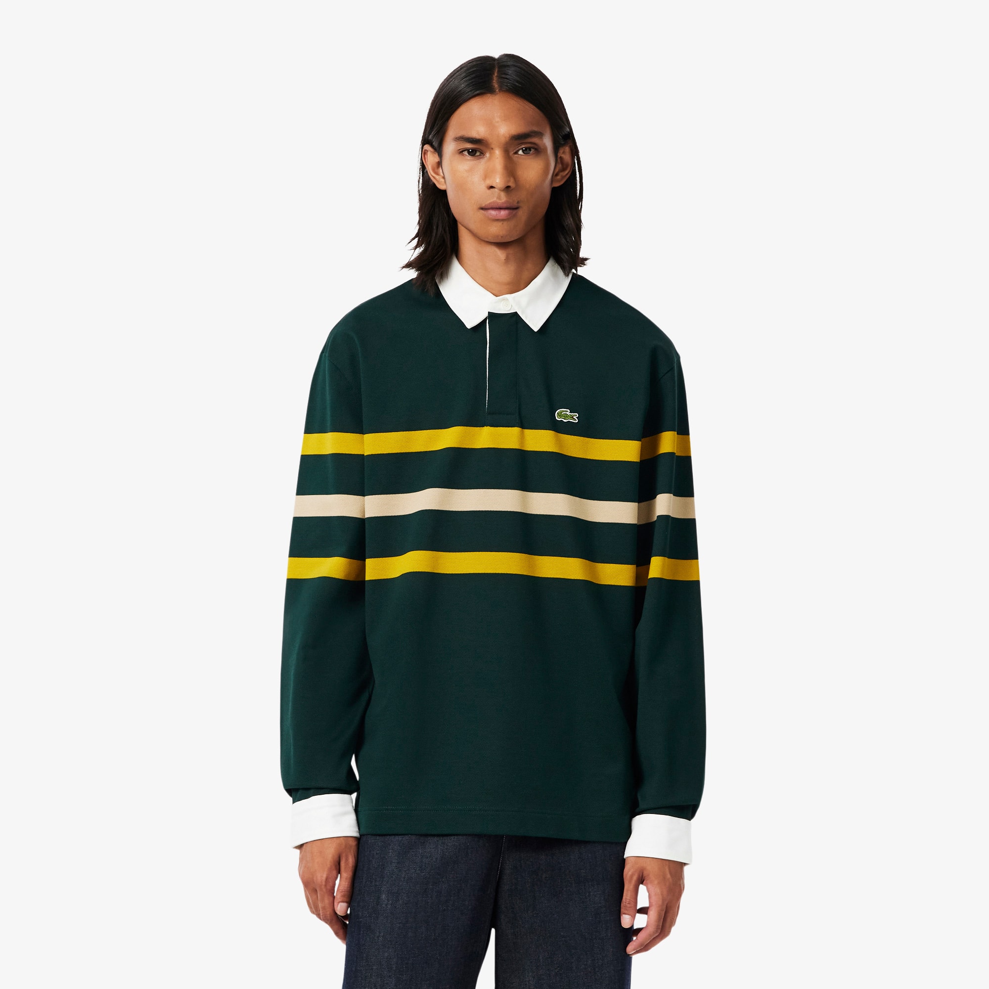 Relaxed Fit Striped Piqué Rugby Polo Shirt