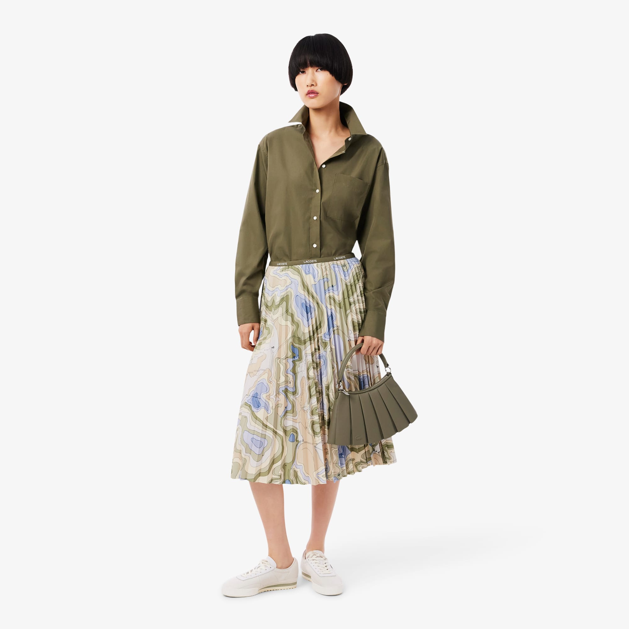 Lacoste Women's Topography Print Pleated Skirt - Xs In Gold