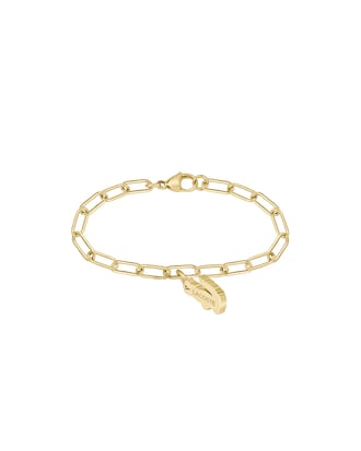 Women's Pink Crystal Croc Pendant Gold Bracelet