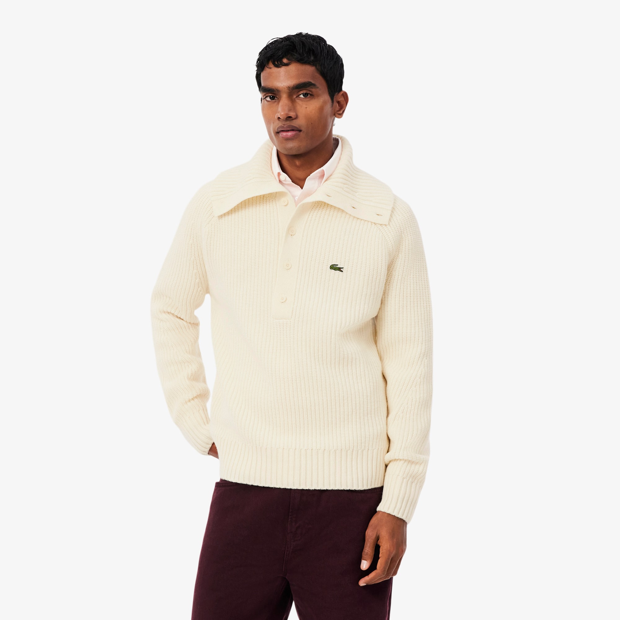 High Neck Pearl Rib Knit Sweater