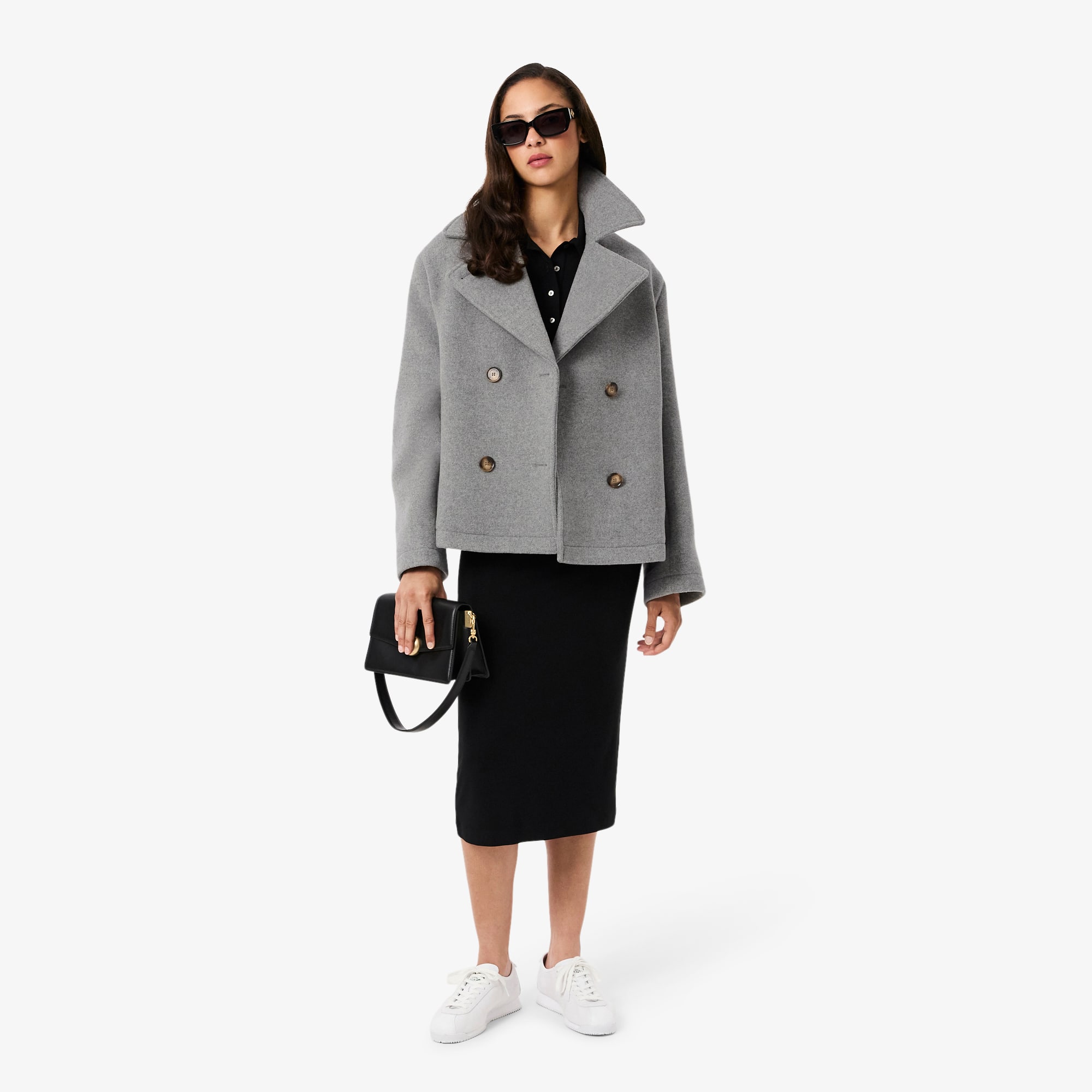 Women's Short Oversized Wool Blend Pea Coat - Respect for Animal