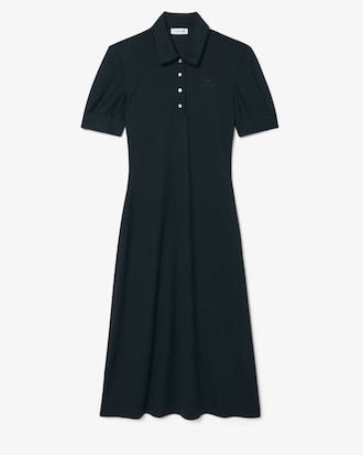 Embroidery Accent Fluid Jersey Polo Dress