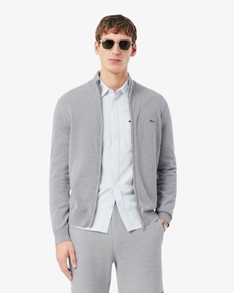 Pull zipp&eacute; &agrave; col montant en coton biologique uni