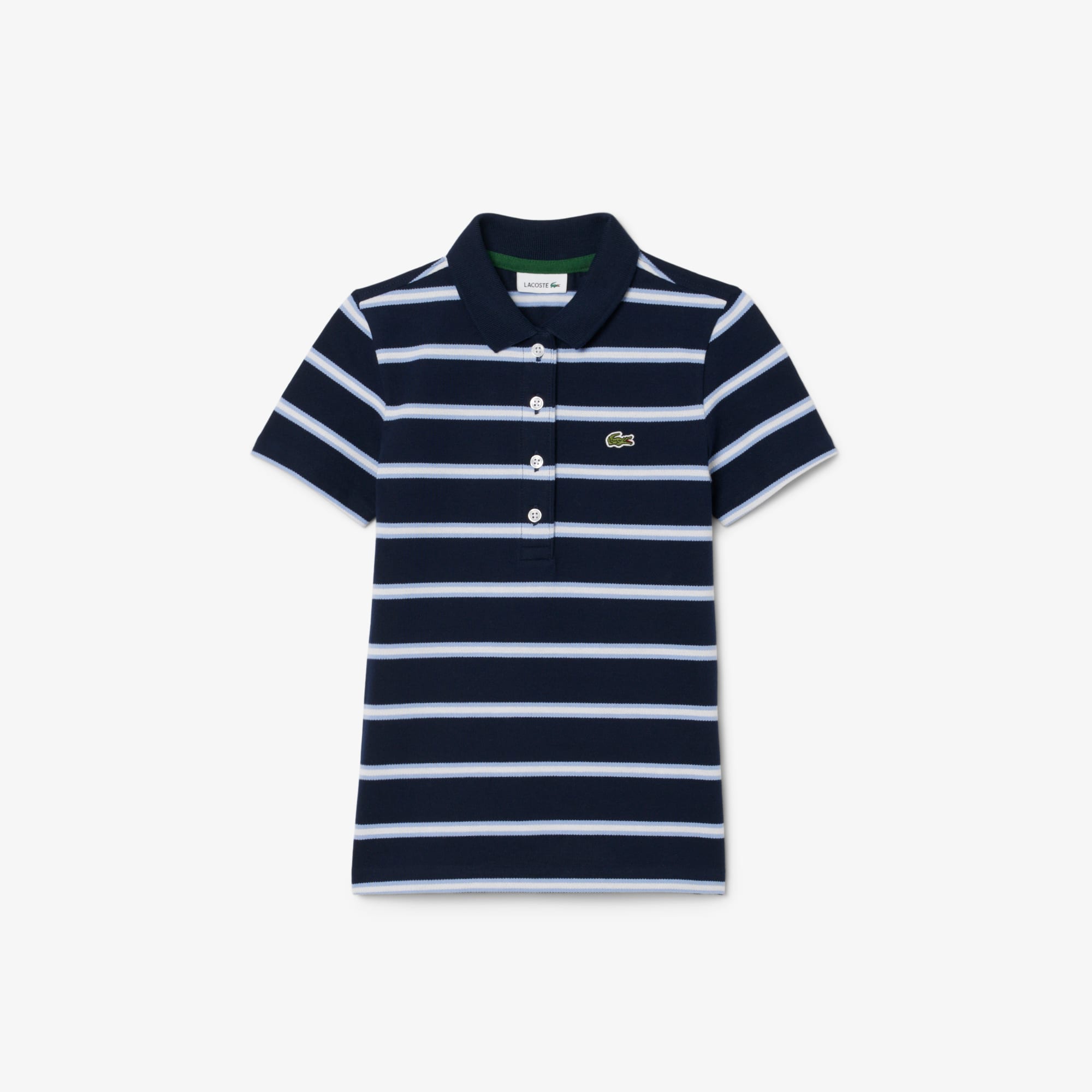 Lacoste Girls' Striped Petit Piqué Polo - 8 Years In Blue