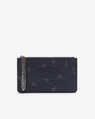 Croco Crew Print Grained Leather Zip Pouch