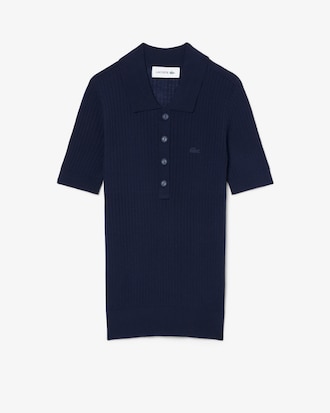 3D Rib Knit Polo Collar Merino Wool Sweater