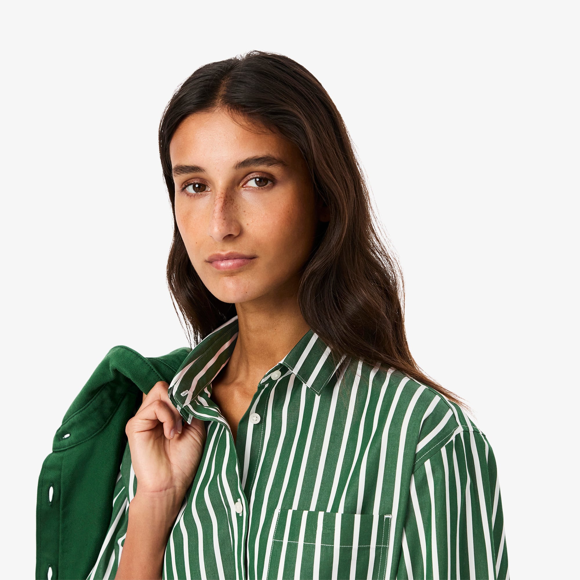 売れ筋商品|||ラッキーブランド カットソー トップス レディース Women's Cotton Poplin Oversized Button-Back Shirt Green Stripe Women's Oversized Cotton Button Down Shirt - T-Shirts & Tops