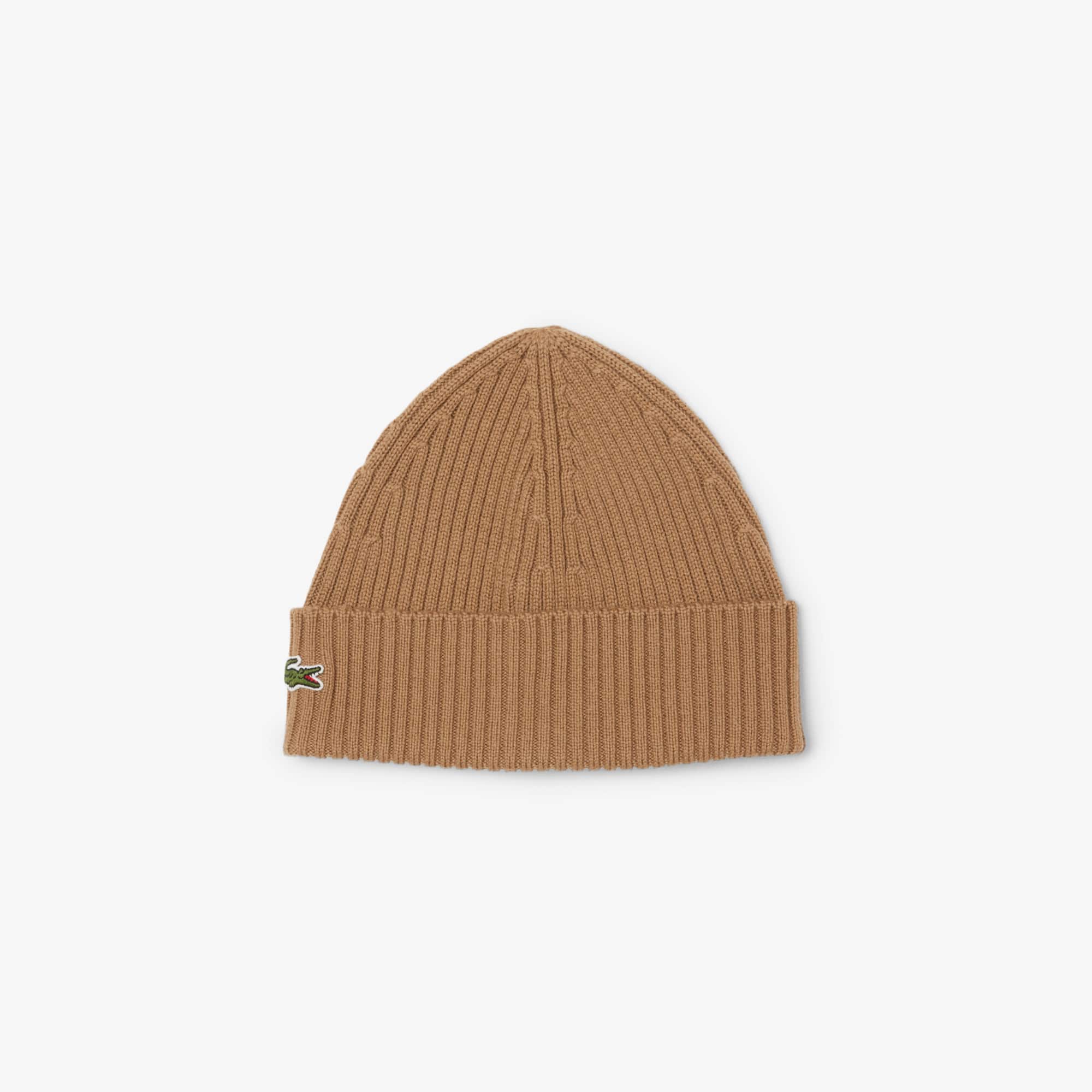 Lacoste Unisex Rib Knit Brushed Wool Beanie - One Size In Brown