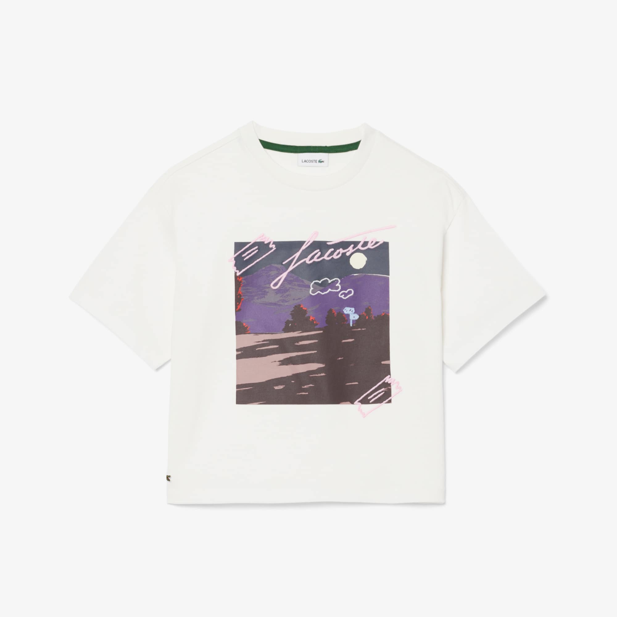 Lacoste Girls' Printed Cotton T-shirt - 14 Years In White