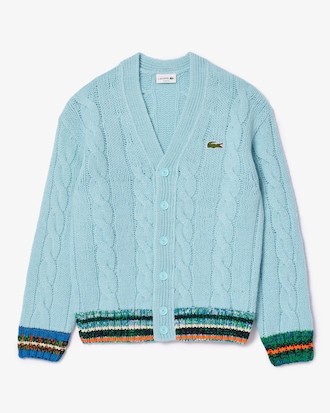 Unisex Loose Fit Cable Knit Wool Cardigan