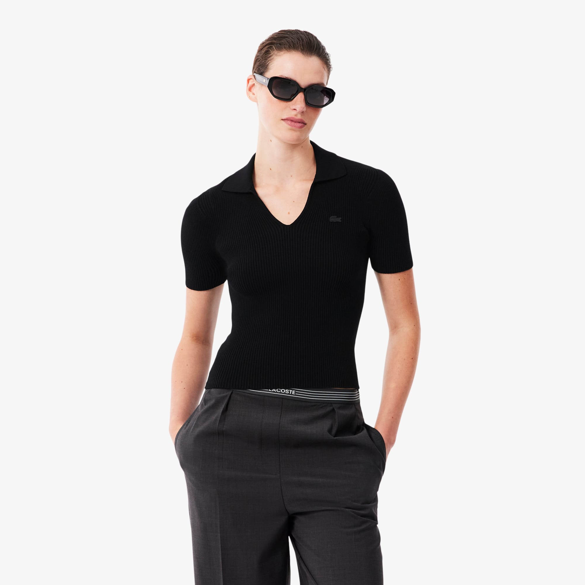 Lacoste Short Sleeved 3d Knit Polo Shirt - Xxl (44) In Black